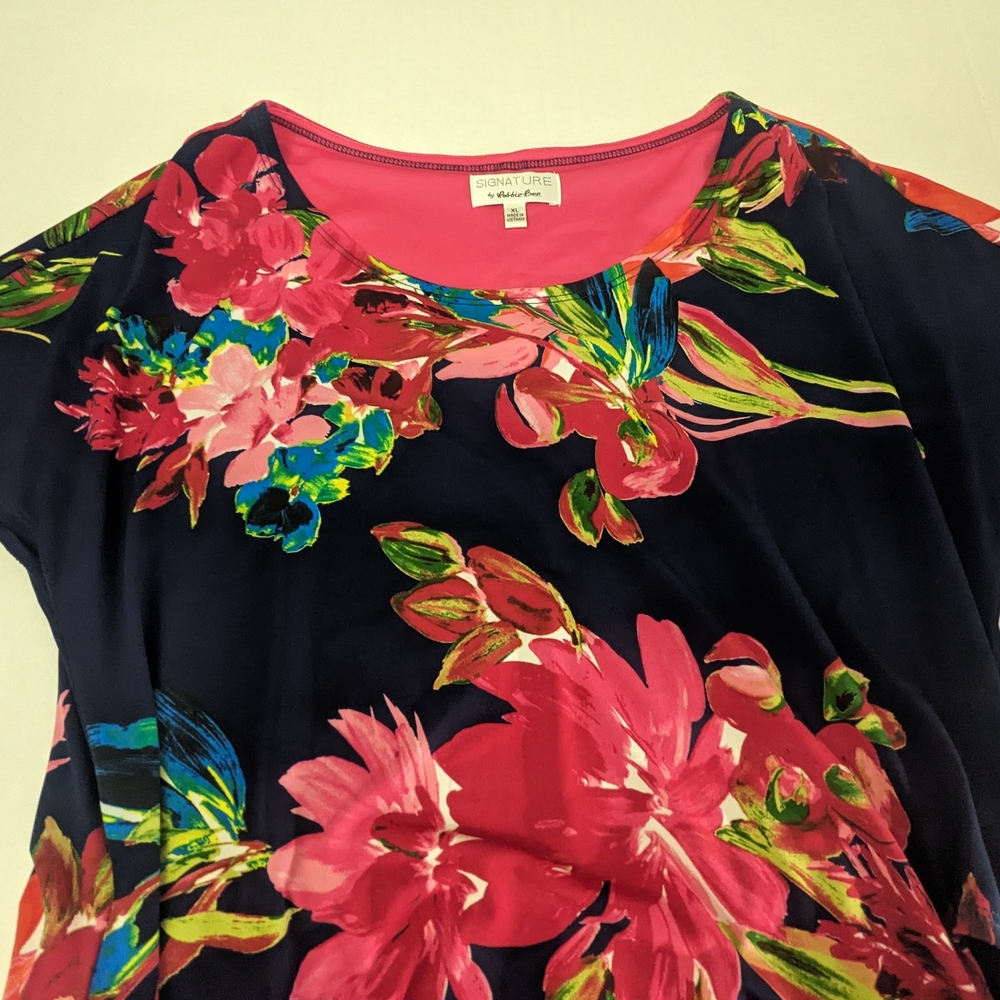 Robbie Bee Women's Tied Side Fit Wrap Floral Midi Dress Cap Sleeve Size XL NWOT